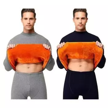 Мужской термотоп из утолщенного вельвета с сохранением тепла, круглый вырез, облегающий крой, длинные рукава XXXL чёрный