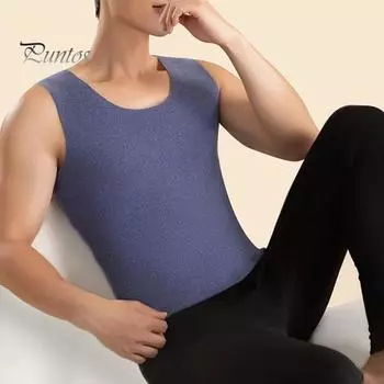 Мужской терможилет, бесшовный пошив, высокоэластичный, технология шлифования DE Velvet, майки с генерацией тепла L темно-синий