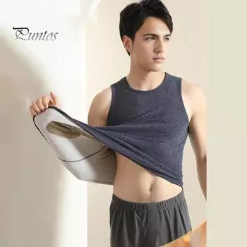 Мужской терможилет с круглым вырезом без рукавов, облегающий пуловер, утолщенная плюшевая подкладка, нижняя часть, майка 3XL темно-синий