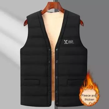 Мужской терможилет с V-образным вырезом, без рукавов, на бархатной подкладке, хлопковый жилет с карманами, однотонный, однобортный, ветрозащитный, теплый, с низом, жилет, куртка L