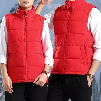 Мужской терможилет с воротником-стойкой, без рукавов, однотонный хлопковый жилет с карманами на молнии M красный