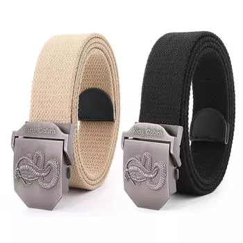 Мужской толстый ремень из парусины, модный молодежный ремень из сплава для отдыха на природе, корейский выпуск, повседневный One Size чёрный
