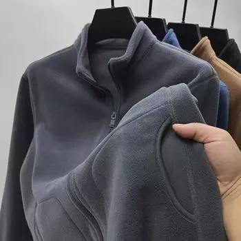 Мужской толстый теплый флисовый кардиган-свитер - повседневная спортивная куртка с воротником-стойкой на осень/зиму L