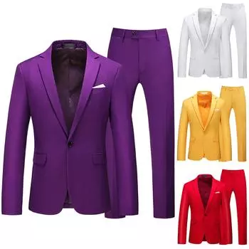 Мужской тонкий деловой костюм из двух предметов, однотонный пиджак большого размера, вечернее платье XXXXXXL фиолетовый
