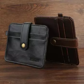 Мужской тонкий кошелек с зажимом для денег из искусственной кожи, держатель для кредитных карт с кнопкой чёрный