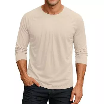 Мужской топ-футболка с круглым вырезом и рукавами-плунжерами L бежевый