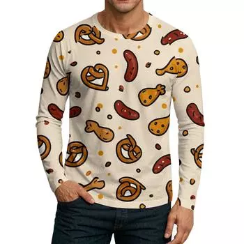 Мужской топ-футболка с круглым вырезом и длинным рукавом L бежевый