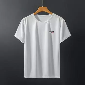 Мужской топ из ледяного шелка, быстросохнущий, с короткими рукавами, с круглым вырезом, свободный, однотонный, тонкий, эластичный M синий