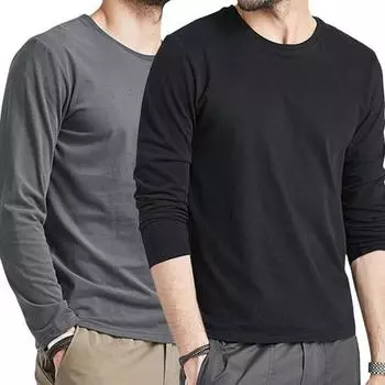 Мужской топ осень-весна с круглым вырезом и длинными рукавами, однотонный, облегающий крой M белый