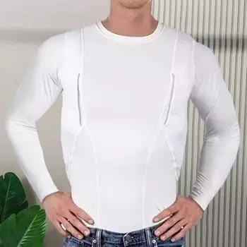 Мужской топ с длинным рукавом, приталенный, однотонный, высокая эластичность, с круглым вырезом, быстросохнущий M чёрный