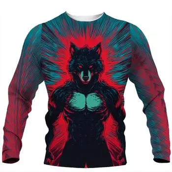 Мужской топ с длинным рукавом с 3D-принтом и принтом крутого свирепого волка, повседневный, для рождественской вечеринки, мужской, модный, с круглым вырезом и длинным рукавом S