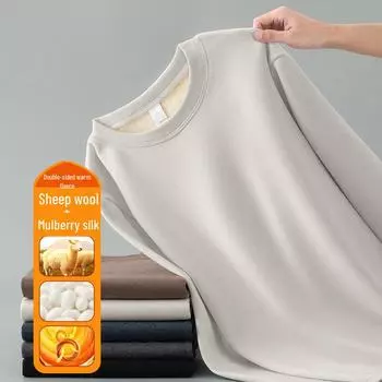 Мужской топ с длинными рукавами из шерсти и шелка тутового дерева на флисовой подкладке