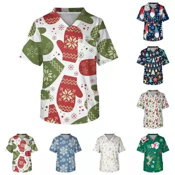 Мужской топ с коротким рукавом, V-образным вырезом, рождественским принтом и нагрудным карманом XXXXL