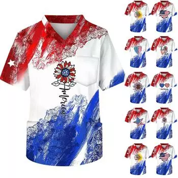 Мужской топ с короткими рукавами и V-образным вырезом в честь Дня независимости и нагрудным карманом L чёрный