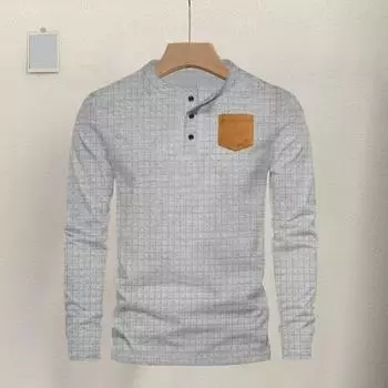 Мужской топ с круглым вырезом и длинным рукавом, сплошной цвет, приталенный пуловер, мягкая повседневная пуговица L хаки