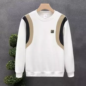 Мужской топ с круглым вырезом и длинными рукавами, свободные эластичные манжеты, соответствующий цвету средней длины, мягкий L белый