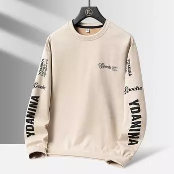 Мужской топ с круглым вырезом, весенне-осенний, корейская версия, приталенный, молодежный, с принтом букв, повседневный, универсальный M абрикосовый