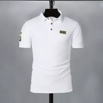 Мужской топ с отложным воротником, короткий, приталенный, в стиле пэчворк, значок с надписью, рукав, пуговица, однотонный, повседневный, Повседневный, деловой, деловой L зелёный