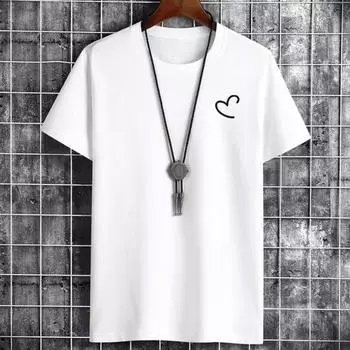 Мужской топ с половиной рукавом и круглым вырезом, свободный сердечный принт, сплошной цвет, мягкий, большой размер 4XL чёрный