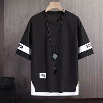 Мужской топ, свободный, с искусственными рукавами, сплошной цвет шеи, O, короткий повседневный пуловер с надписью, уличная одежда средней длины M светло-зеленый