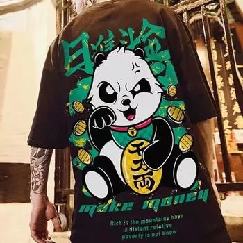 Мужской топ в стиле хип-хоп, свободный пуловер с принтом панды и коротким рукавом с круглым вырезом 5XL красный