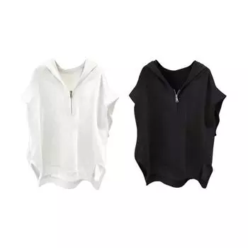 Мужской топ в стиле хип-хоп, свободный, на молнии, с капюшоном, однотонный, без рукавов, уличный, для клубов, вечеринок, уличных танцев, толстовка с капюшоном Fitne L белый