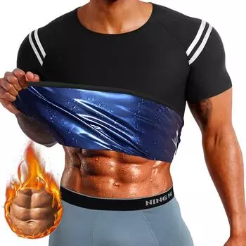 Мужской тренажер для талии Рубашка для сауны Пот Жилет Фитнес Формирователь тела для похудения Тренировочные майки Корректирующее белье Толстовка для упражнений в тренажерном зале Термобелье Костюм для сауны S/M чёрный