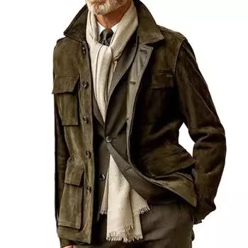 Мужской Тренч в стиле ретро с множеством карманов. Стильная функциональная зимняя куртка. Прохладное однотонное пальто. Мужская поставка. L кофейный