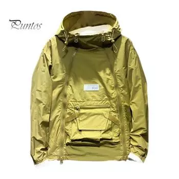 Мужской тренчкот с капюшоном, завязками на шнурке, длинными рукавами, двойной молнией, однотонный, с большим карманом, уличный стиль, верхняя одежда M чёрный