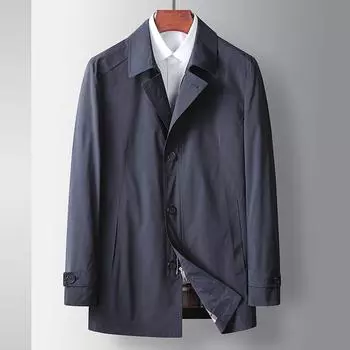 Мужской тренчкот с лацканами на весну и осень, повседневный тренчкот средней длины, однотонный деловой пиджак для мужчин среднего и молодого возраста M серый