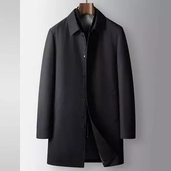 Мужской тренчкот средней и длинной длины, комплект из двух предметов, жилет с отворотами, теплый деловой тренчкот для руководителей среднего возраста 170 чёрный