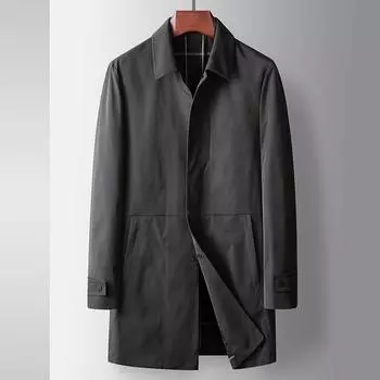Мужской тренчкот весна и осень для людей среднего возраста и молодежи легкий роскошный деловой досуг средний и длинный лацкан не требующий глажки тренчкот M чёрный