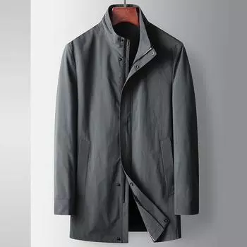 Мужской тренчкот весна и осень, новый, для среднего возраста и молодежи, легкий роскошный деловой пиджак, средний и длинный, воротник-стойка, повседневный тренчкот 170 чёрный
