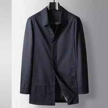 Мужской тренчкот весна и осень средняя и длинная легкая роскошная деловая тренчкот с лацканами молодежная повседневная куртка высокого класса не требующая глажки M хаки