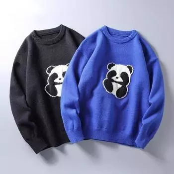 Мужской трикотаж Мужская модаПростой мужской свитер в стиле ретро в японском стиле осенне-зимний топ с круглым вырезом в ленивом стиле M чёрный