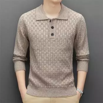 Мужской трикотаж мужской новый осенне-зимний жаккардовый свитер среднего возраста с длинным рукавом повседневный свитер с лацканами для мужчин M
