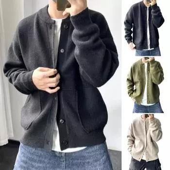 Мужской трикотаж с круглым вырезом и длинными рукавами, однобортный однотонный кардиган, трикотажное пальто M зелёный