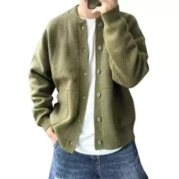 Мужской трикотаж с круглым вырезом и длинными рукавами, однобортный однотонный кардиган, трикотажное пальто M зелёный