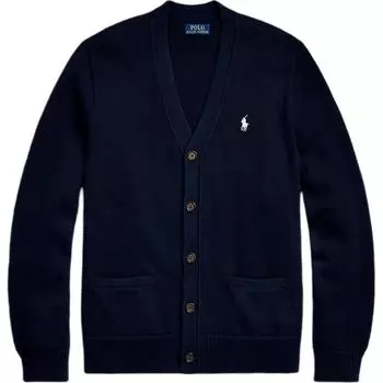 Мужской трикотажный свитер Polo Ralph Lauren с вышивкой логотипа, V-образным вырезом, однобортный, с длинными рукавами, синий MNPOSWE16822195-999 S