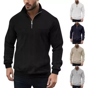 Мужской трикотажный свитер с застежкой-молнией и воротником-стойкой, толстовка с длинными рукавами XXL чёрный
