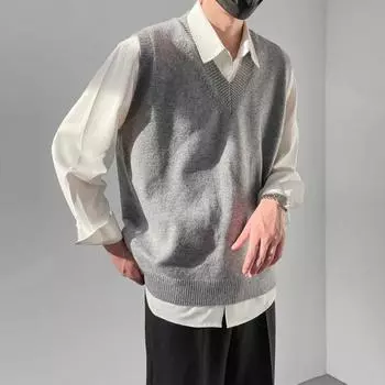 Мужской трикотажный свитер, жилет без рукавов с V-образным вырезом, повседневный свободный жилет для повседневной носки M серый