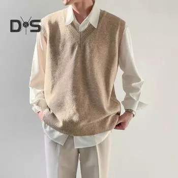 Мужской трикотажный свитер, жилет с V-образным вырезом, без рукавов, свитер, повседневный свободный жилет для повседневной носки, деловой костюм M хаки