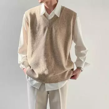 Мужской трикотажный свитер, жилет с V-образным вырезом, без рукавов, свитер, повседневный свободный жилет для повседневной носки, деловой костюм M хаки