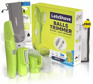Мужской триммер для лобковых волос LetsShave | Бритва для мошонки | Головка в форме буквы V | Ультратонкое закругленное лезвие | Триммер и бритва для волос на теле | В комплекте с насадками Pack of 1 зелёный