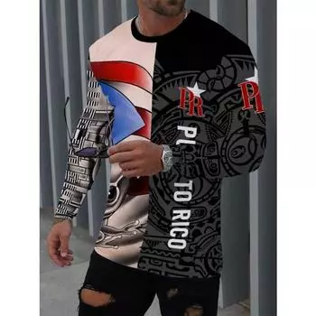 Мужской удобный пуловер с длинным рукавом и принтом Пуэрто-Рико в цветных блоках, весна и осень S