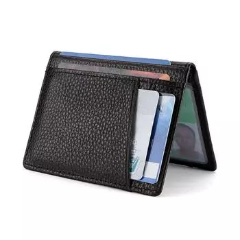 Мужской ультратонкий держатель карт из натуральной кожи и чехол для водительских прав с отделениями для нескольких карт чёрный