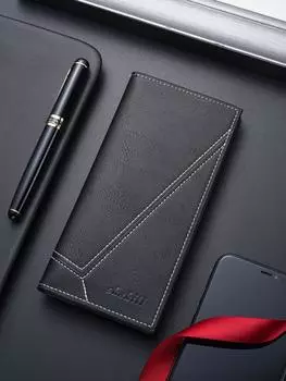 Мужской ультратонкий клатч-кошелек для монет на несколько карт чёрный