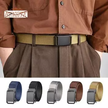 Мужской уличный пояс-карго, автоматическая пряжка, одна кнопка, регулируемая длина, нейлоновый длинный ремень, джинсы, дикий пояс хаки