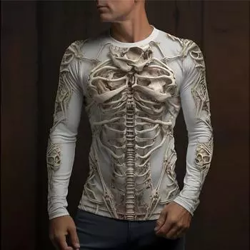 Мужской уличный винтажный оверсайз-топ с круглым вырезом и длинными рукавами, одежда с трендовым принтом, 3D узором черепа, модный длинный рукав, размер S-6XL 6XL
