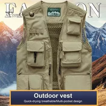 Мужской уличный жилет с несколькими карманами, однотонный тканевый жилет со съемной спиной для рыбалки и фотографии, с молнией M чёрный
